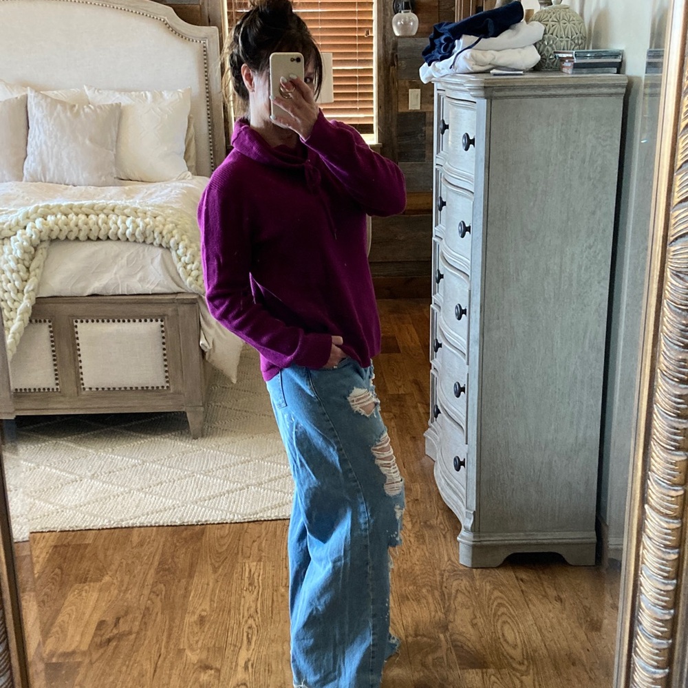 Lauren Ralph Lauren Waffle Knit Thermal Cowl Mock Neck Pullover Sweater - Picture 3 of 13
